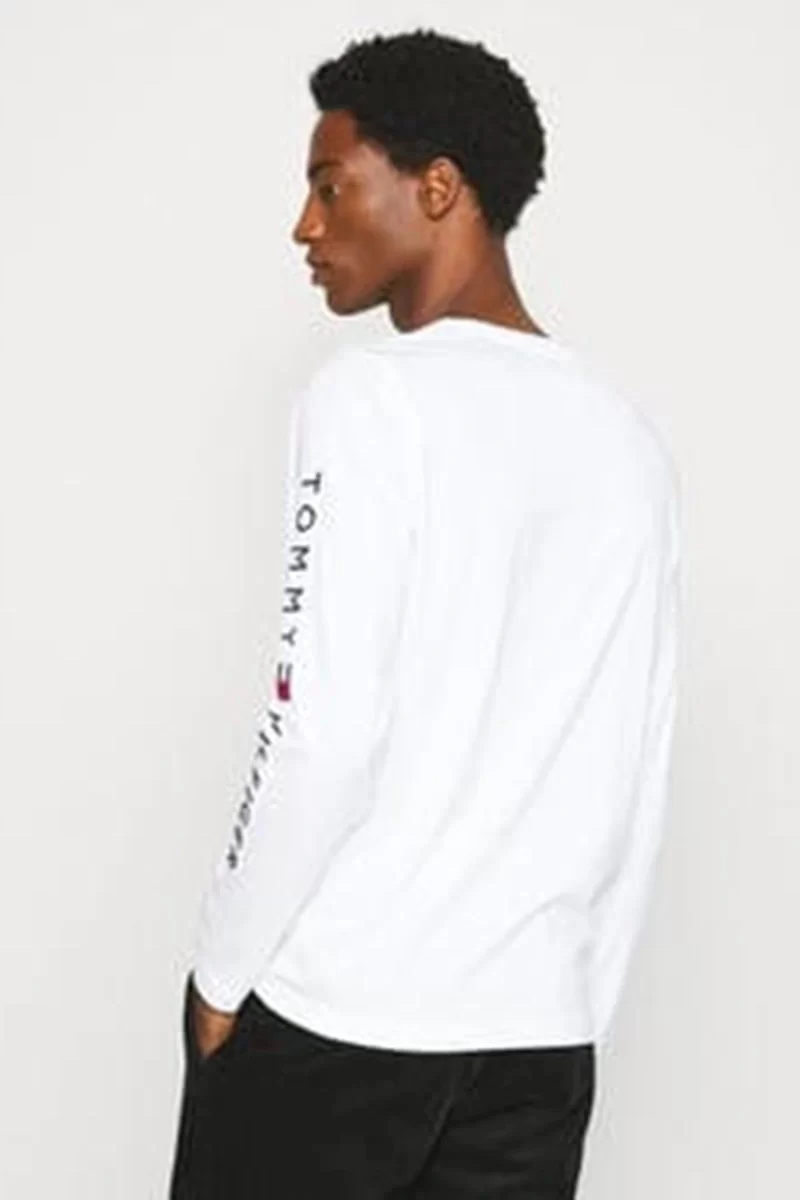 Tommy Hilfiger Erkek Beyaz Jersey Logolu Sweatshırt