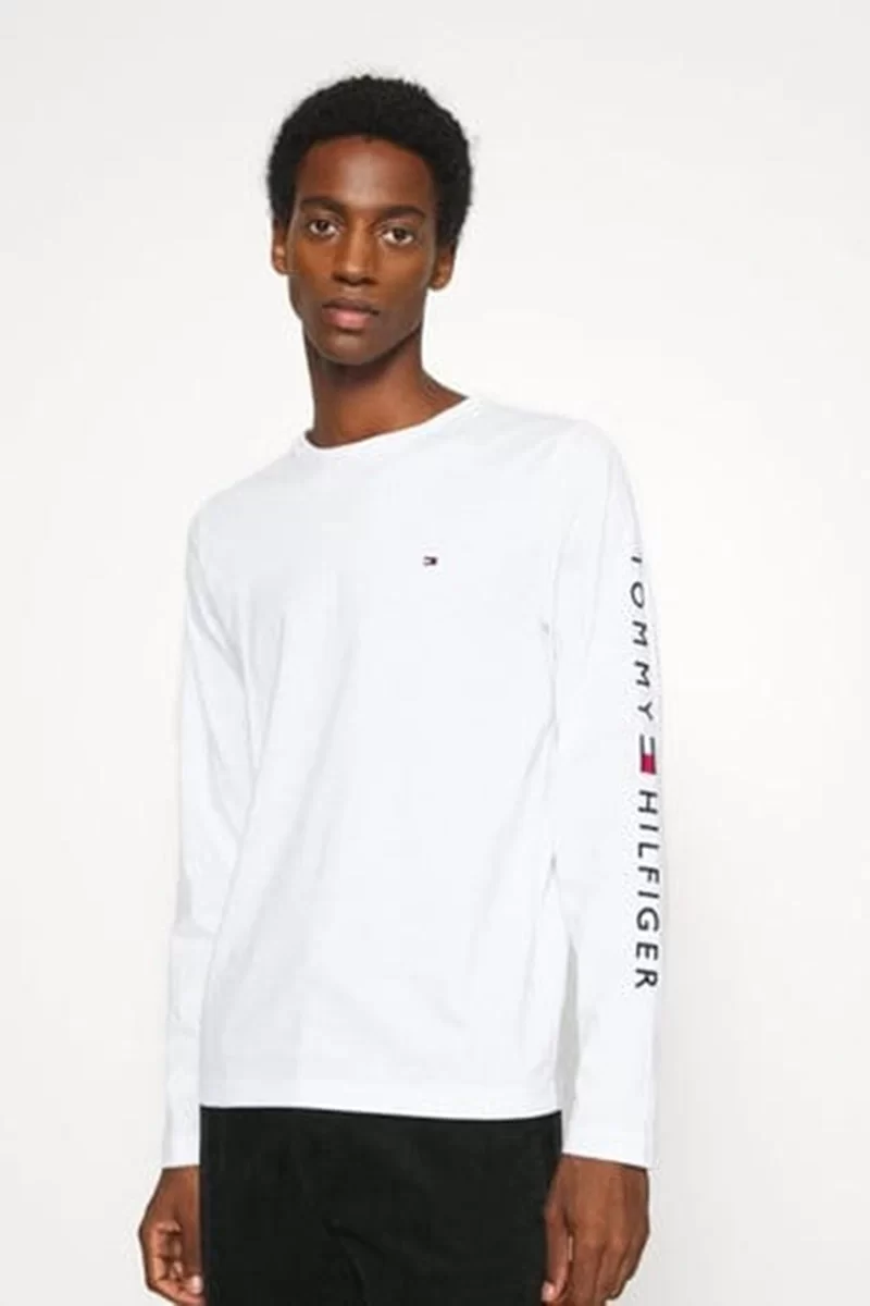 Tommy Hilfiger Erkek Beyaz Jersey Logolu Sweatshırt