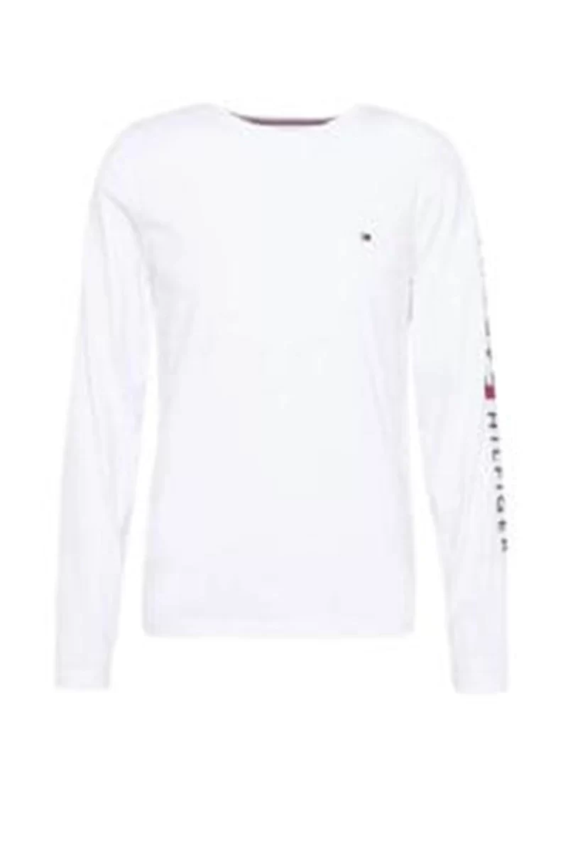 Tommy Hilfiger Erkek Beyaz Jersey Logolu Sweatshırt