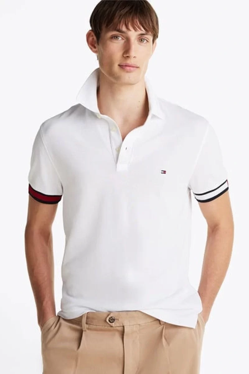 Tommy Hilfiger Erkek Beyaz Kol Detaylı Polo Yaka T-Shirt