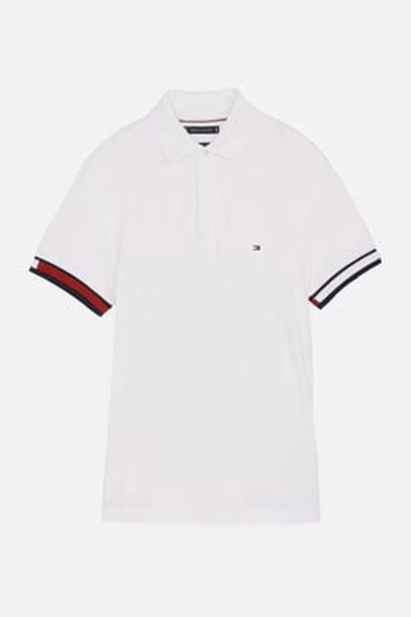 Tommy Hilfiger Erkek Beyaz Kol Detaylı Polo Yaka T-Shirt