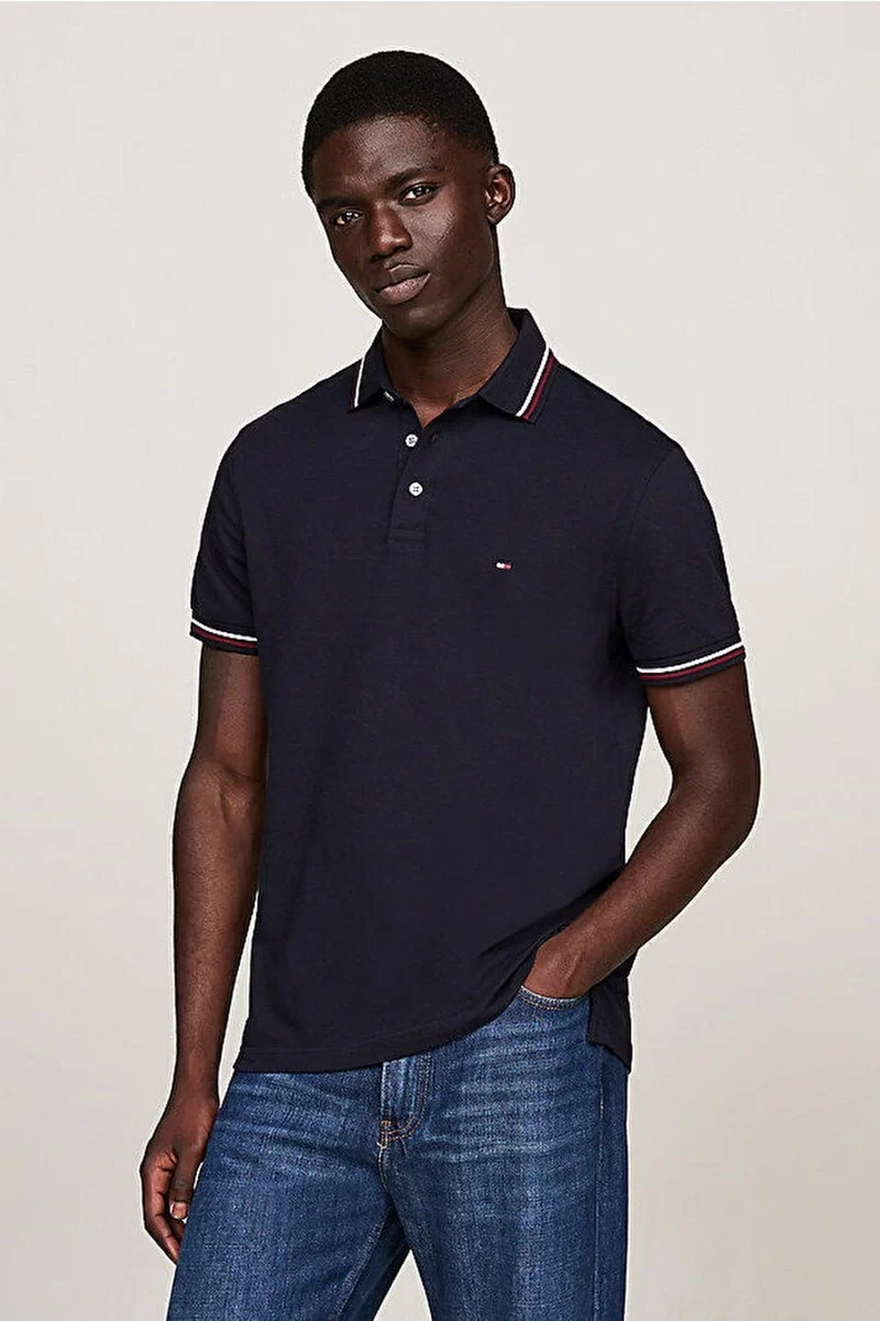 Tommy Hilfiger Erkek Lacivert Logo Kısa Kollu Polo T-Shirt