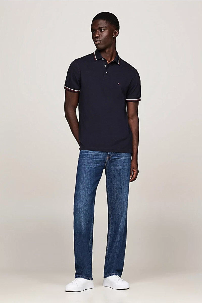 Tommy Hilfiger Erkek Lacivert Logo Kısa Kollu Polo T-Shirt