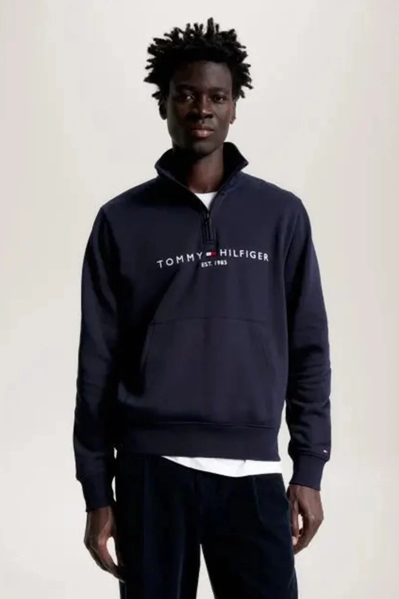 Tommy Hilfiger Erkek Lacivert Logolu Kazak