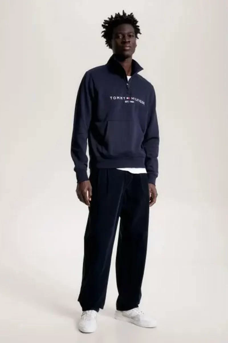 Tommy Hilfiger Erkek Lacivert Logolu Kazak