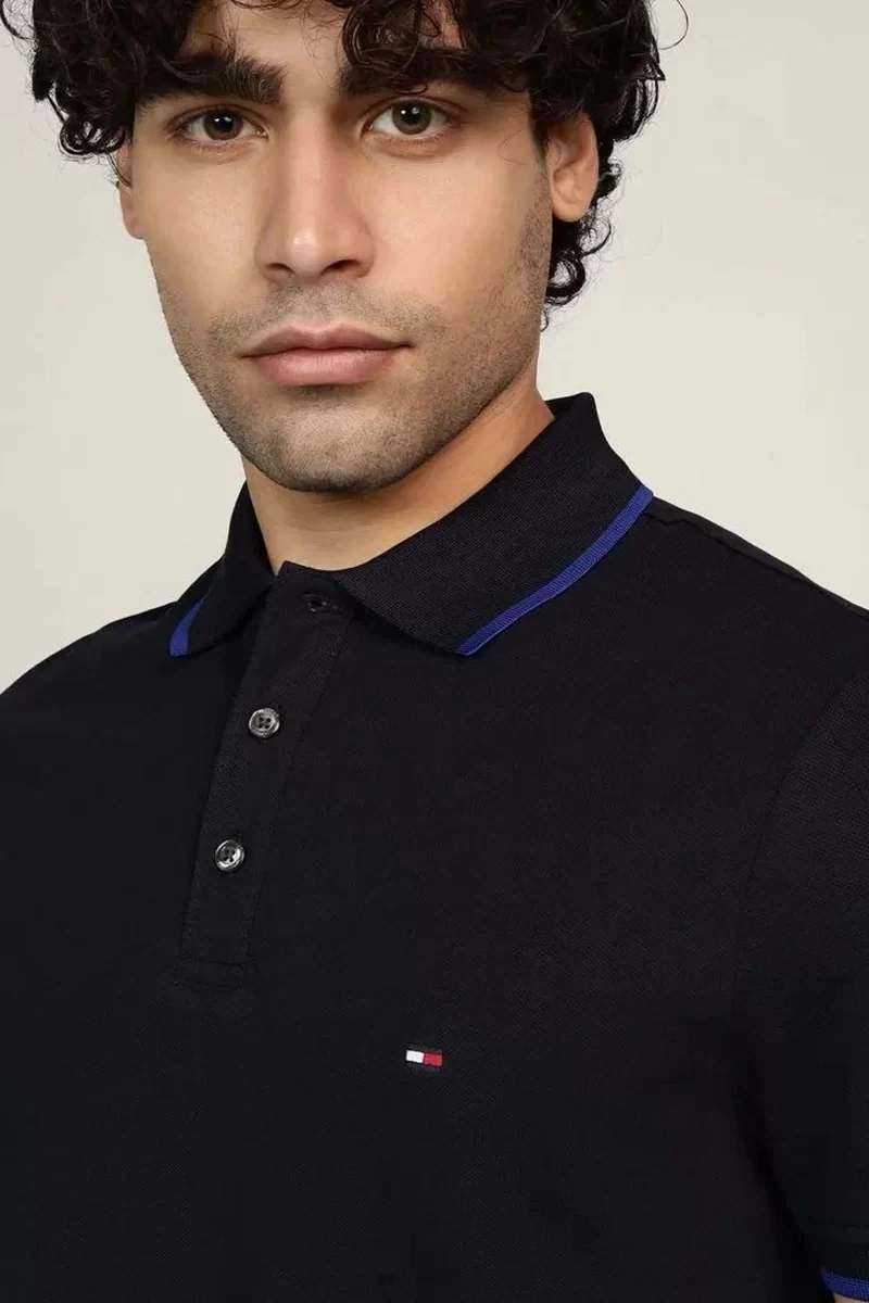 Tommy Hilfiger Erkek Lacivert Polo Yaka Logolu T-Shirt