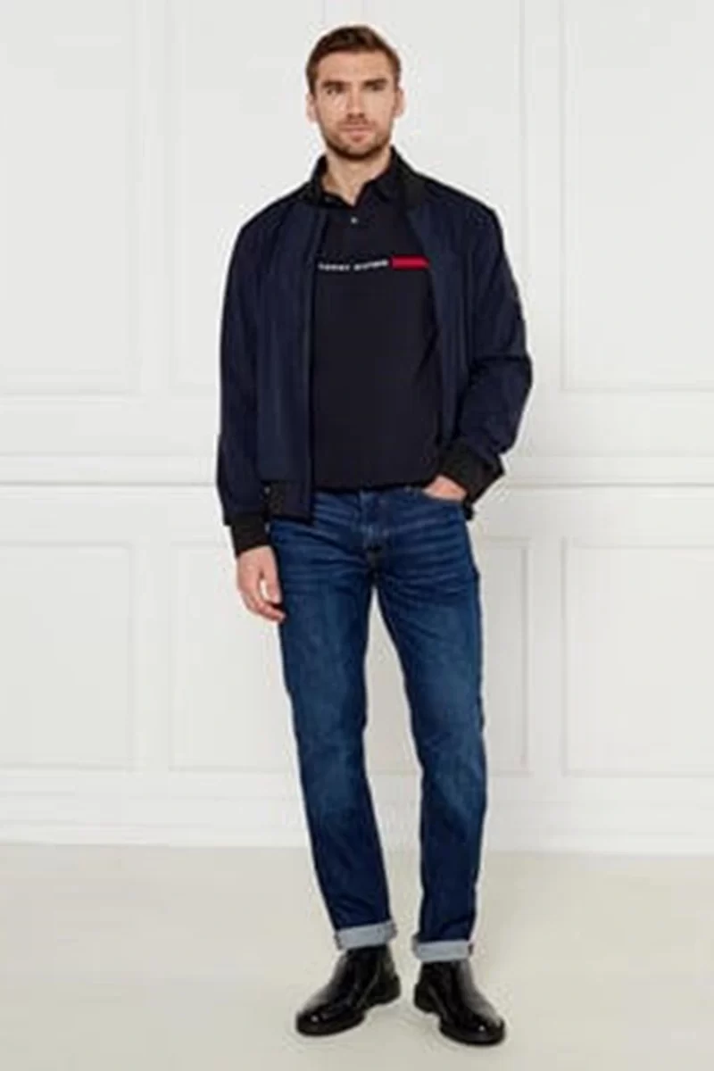 Tommy Hilfiger Erkek Lacivert Polo Yaka Şerit Logo T-Shirt