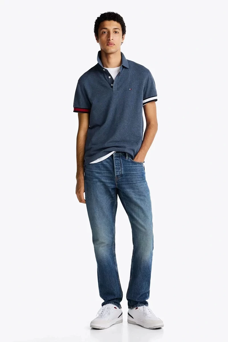 Tommy Hilfiger Erkek Mavi Slim Fit Polo Yaka T-Shirt