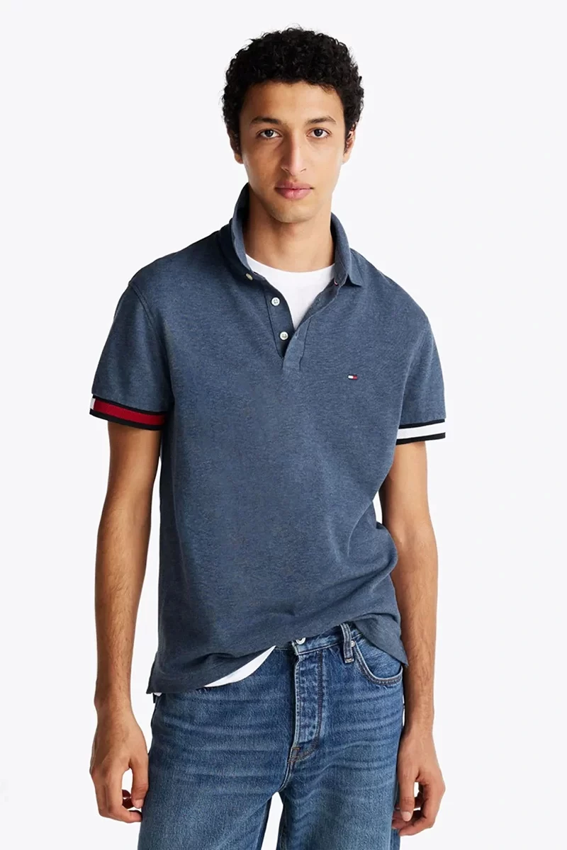 Tommy Hilfiger Erkek Mavi Slim Fit Polo Yaka T-Shirt