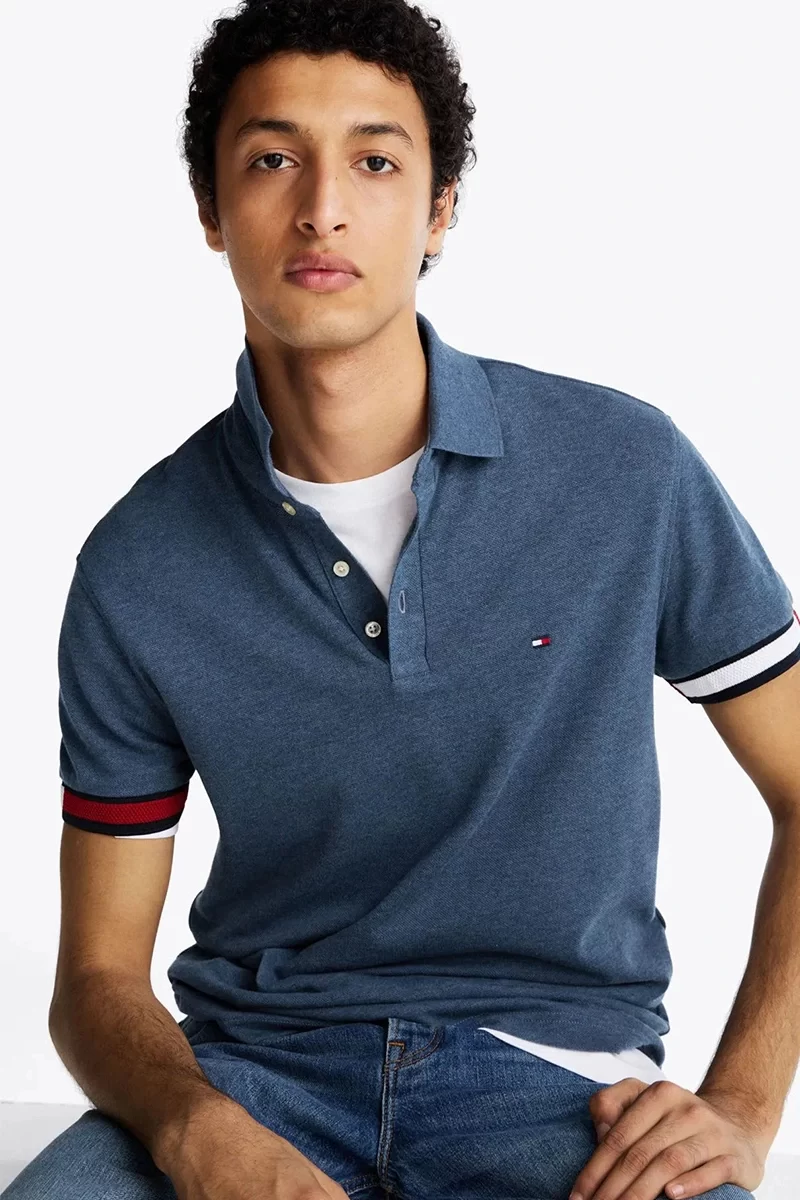 Tommy Hilfiger Erkek Mavi Slim Fit Polo Yaka T-Shirt