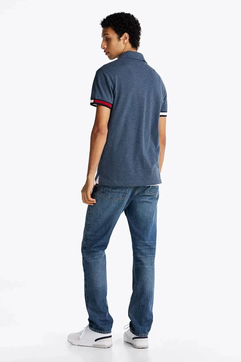 Tommy Hilfiger Erkek Mavi Slim Fit Polo Yaka T-Shirt