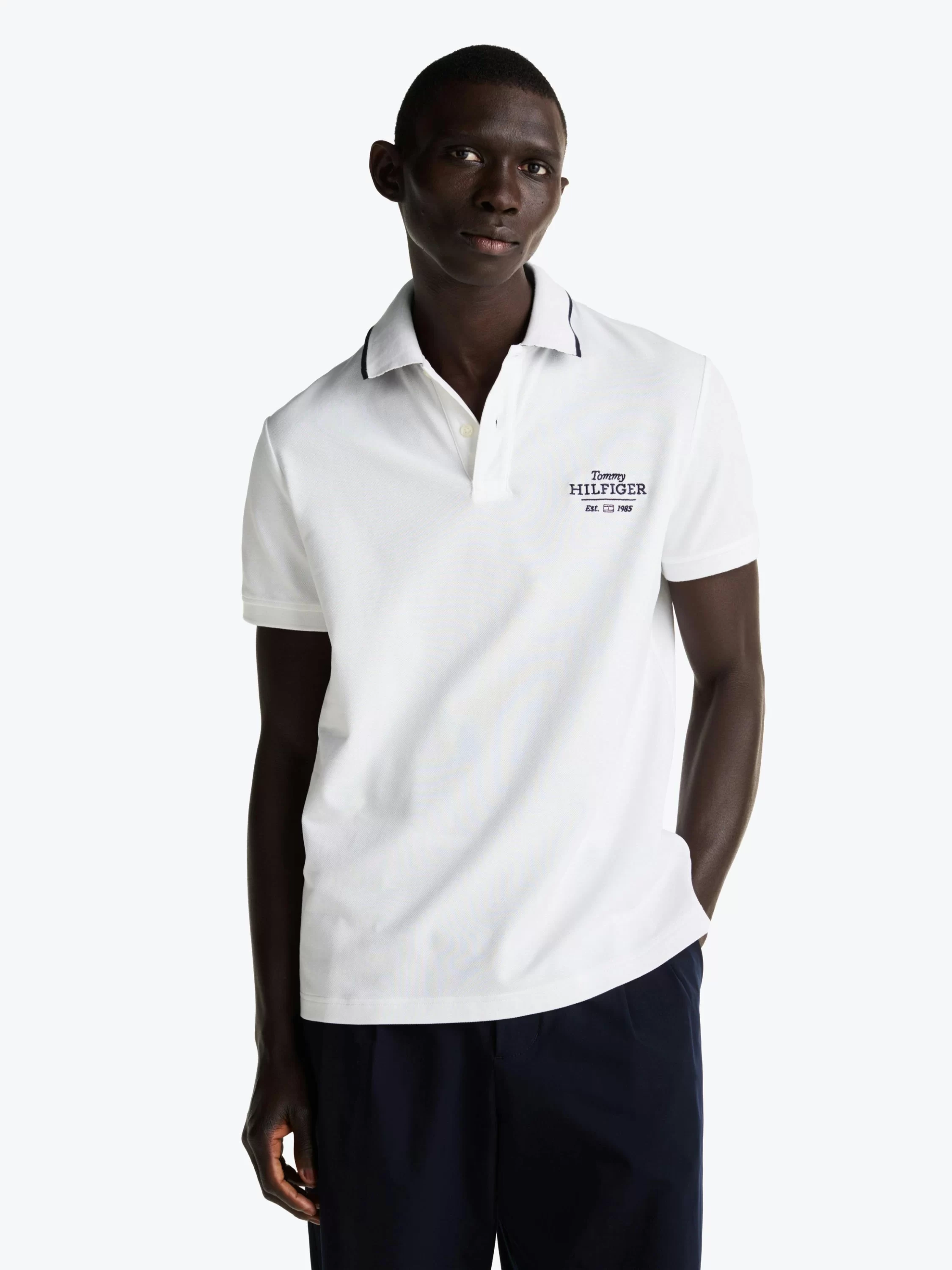 Tommy Hilfiger Erkek Nakışlı Logo Polo Yaka Beyaz T-shirt