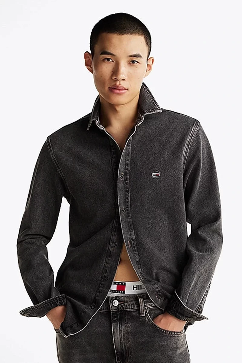 Tommy Hilfiger Erkek Siyah Regular Fit Kot Gömlek