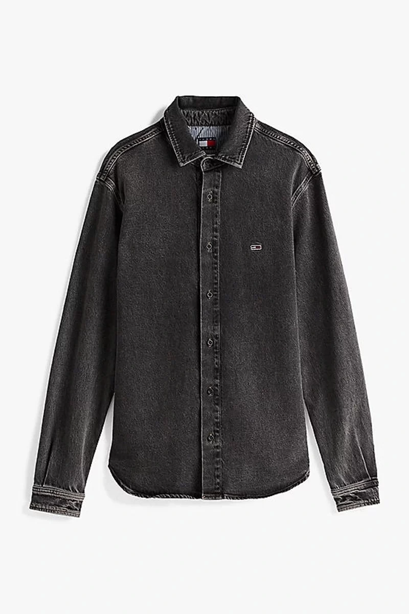 Tommy Hilfiger Erkek Siyah Regular Fit Kot Gömlek