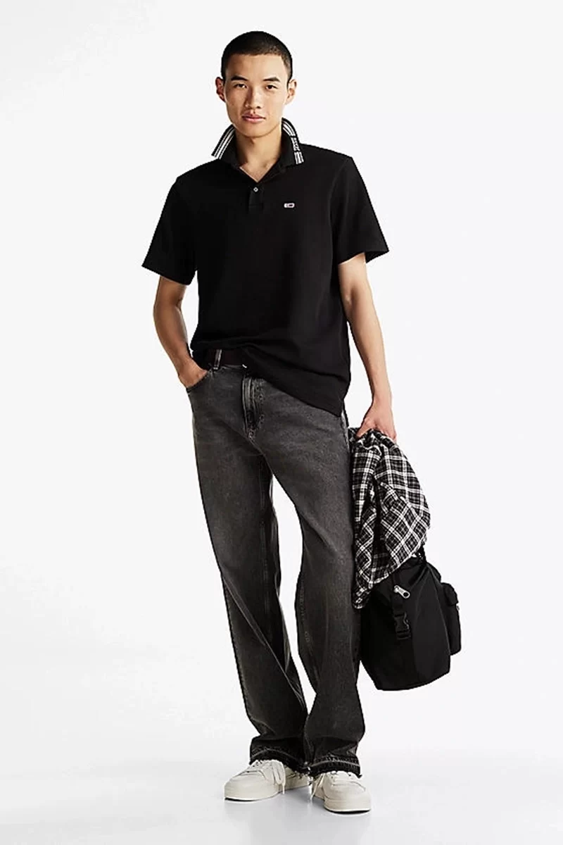 Tommy Hilfiger Erkek Siyah Regular Fit Polo Yaka T-Shirt
