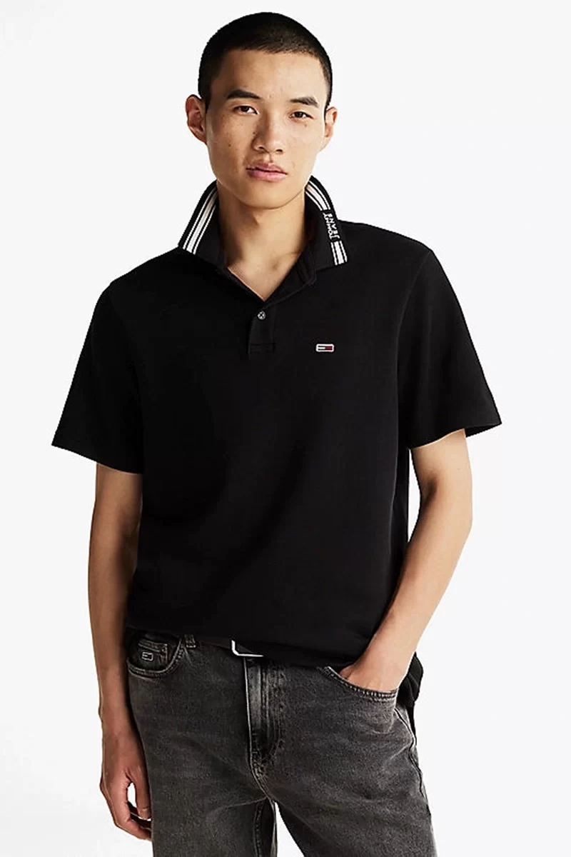 Tommy Hilfiger Erkek Siyah Regular Fit Polo Yaka T-Shirt