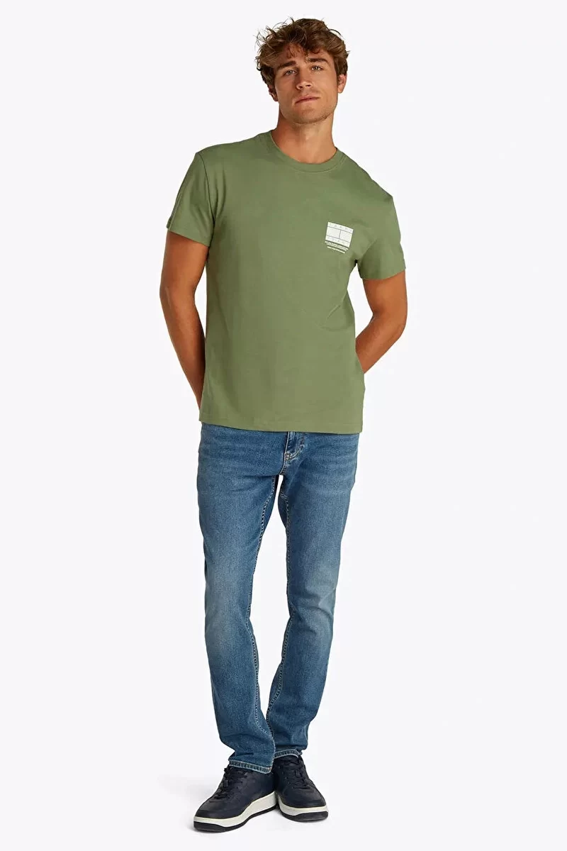 Tommy  Hilfiger Erkek  Yeşil Logolu T-Shirt