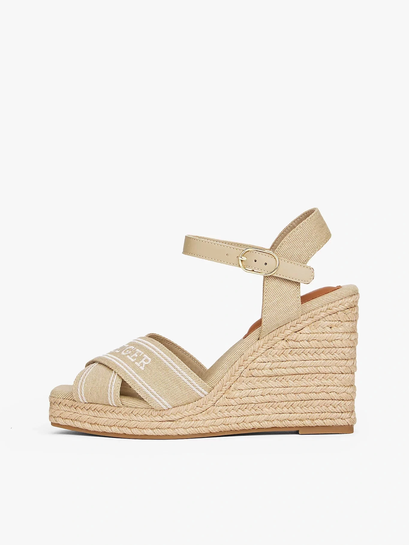 Tommy Hilfiger Kadın Hasır Topuklu Bej Espadril Sandalet
