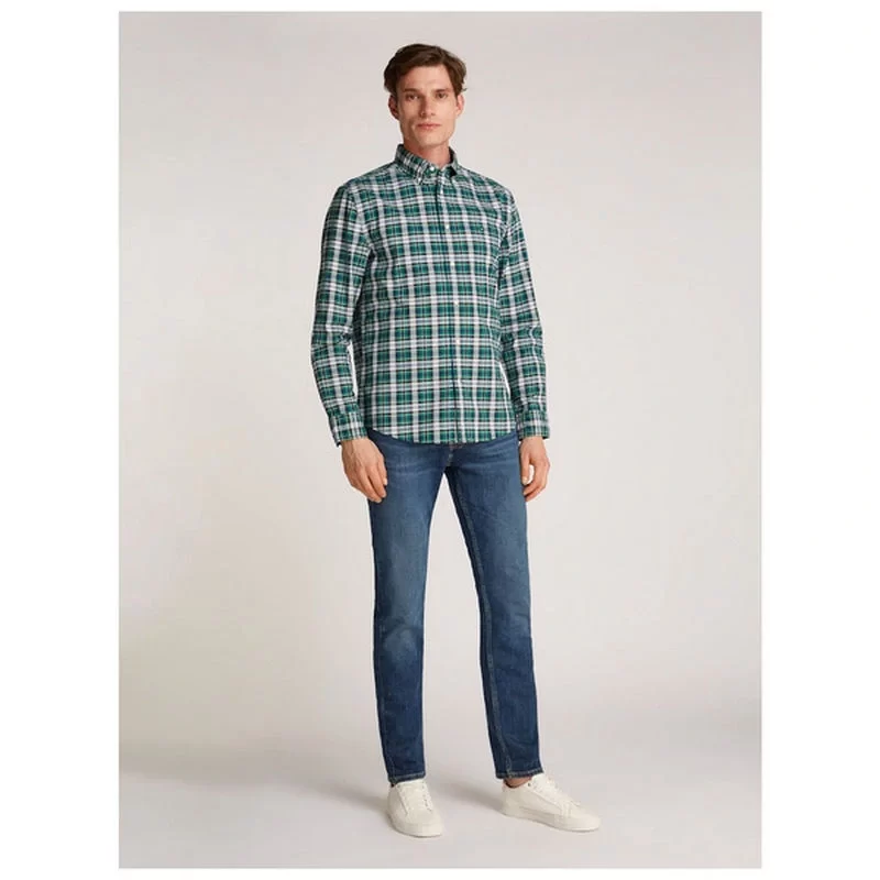 Tommy Hilfiger Erkek Flex Çizgili Yeşil Gömlek
