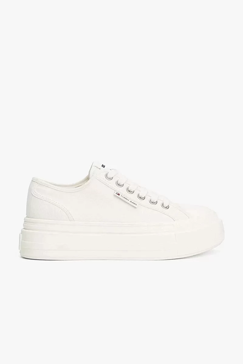 Tommy Hilfiger Kadın Bej Platform Tabanlı Kanvas Sneaker