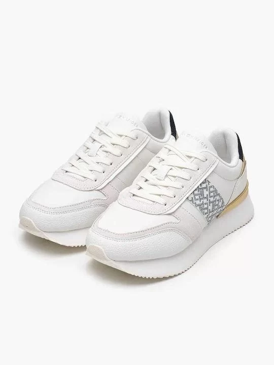 Tommy Hilfiger Kadın TH Monogram Logolu Beyaz Sneaker