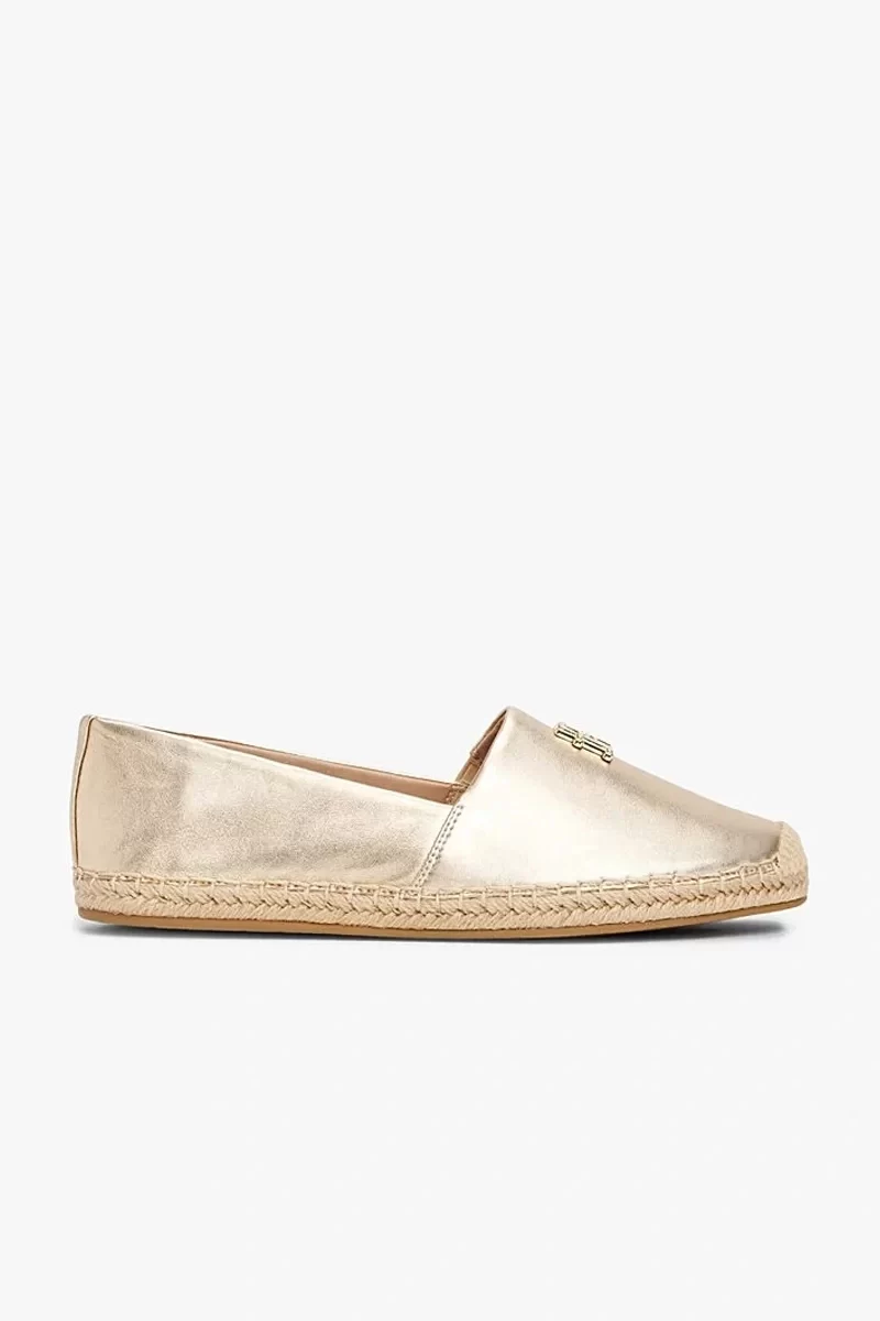 Tommy Hilfiger Kadın Gümüş Deri Metalik Logolu Espadril