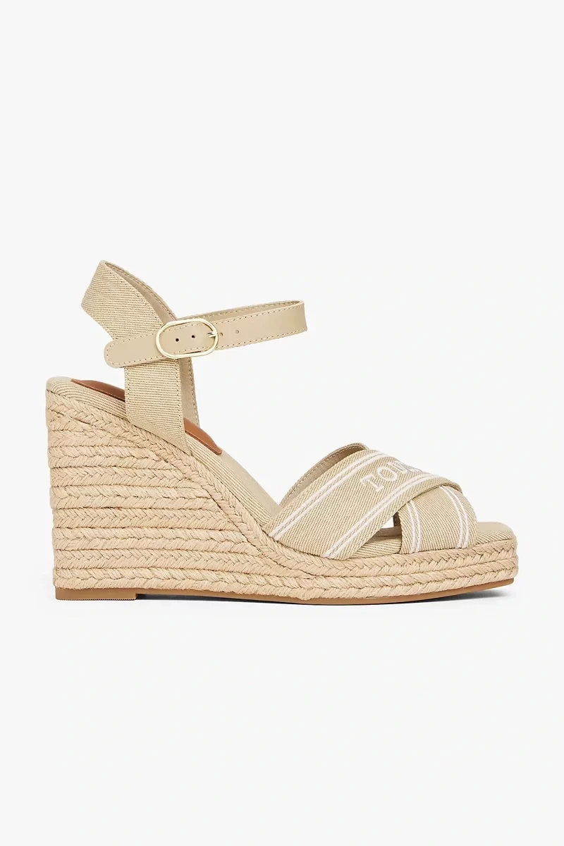 Tommy Hilfiger Kadın Hasır Topuklu Bej Espadril Sandalet
