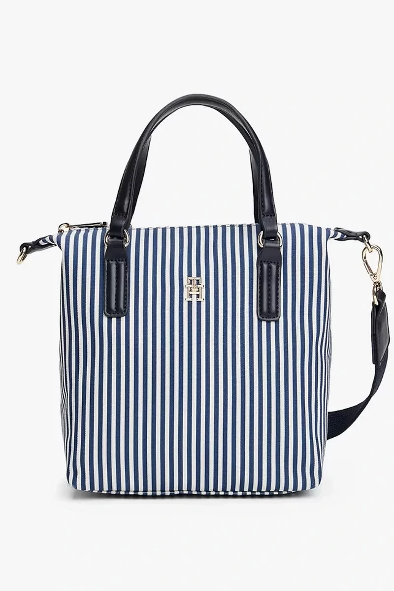 Tommy Hilfiger Kadın Kanvas Tote Mavi Çizgili Çanta