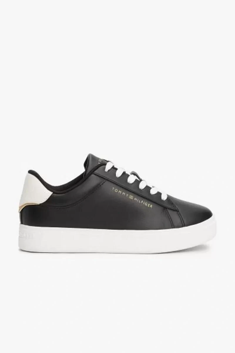 Tommy Hilfiger  Kadın Siyah Deri Court Sneaker