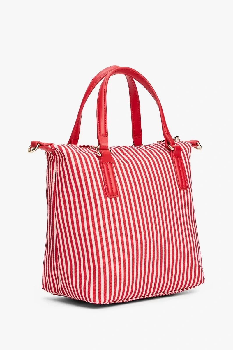Tommy Hilfiger Kadın Kanvas Tote Kırmızı Çizgili Çanta