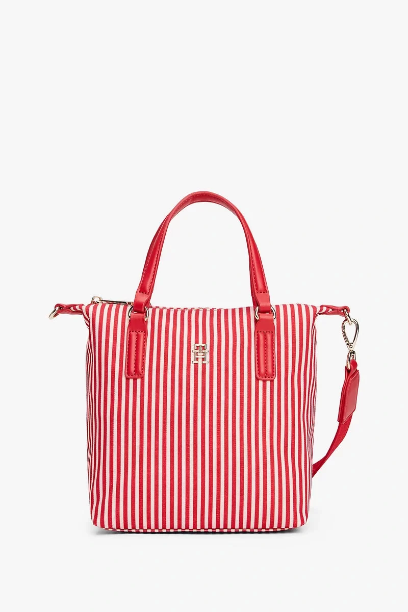 Tommy Hilfiger Kadın Kanvas Tote Kırmızı Çizgili Çanta