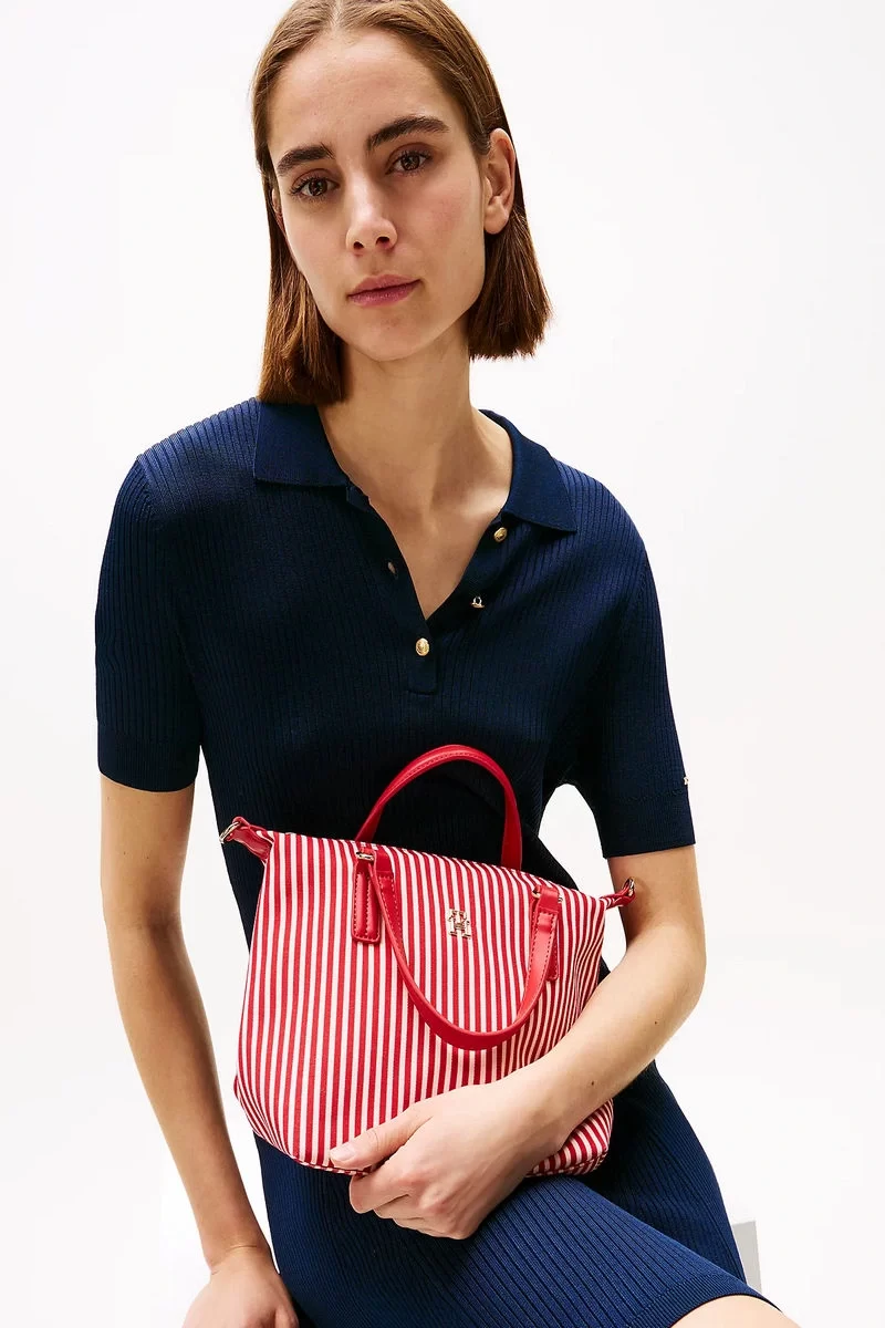 Tommy Hilfiger Kadın Kanvas Tote Kırmızı Çizgili Çanta