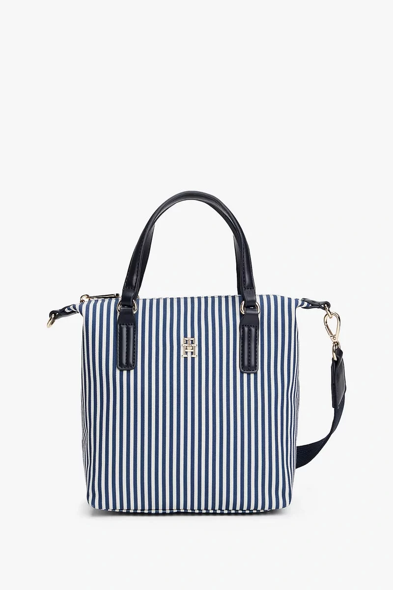 Tommy Hilfiger Kadın Kanvas Tote Mavi Çizgili Çanta