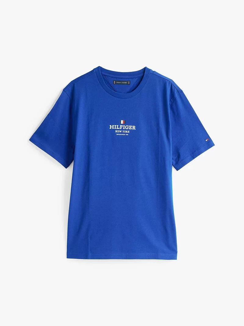 Tommy Hilfiger Erkek   Bisiklet  Yaka Logolu  Mavi Tişört