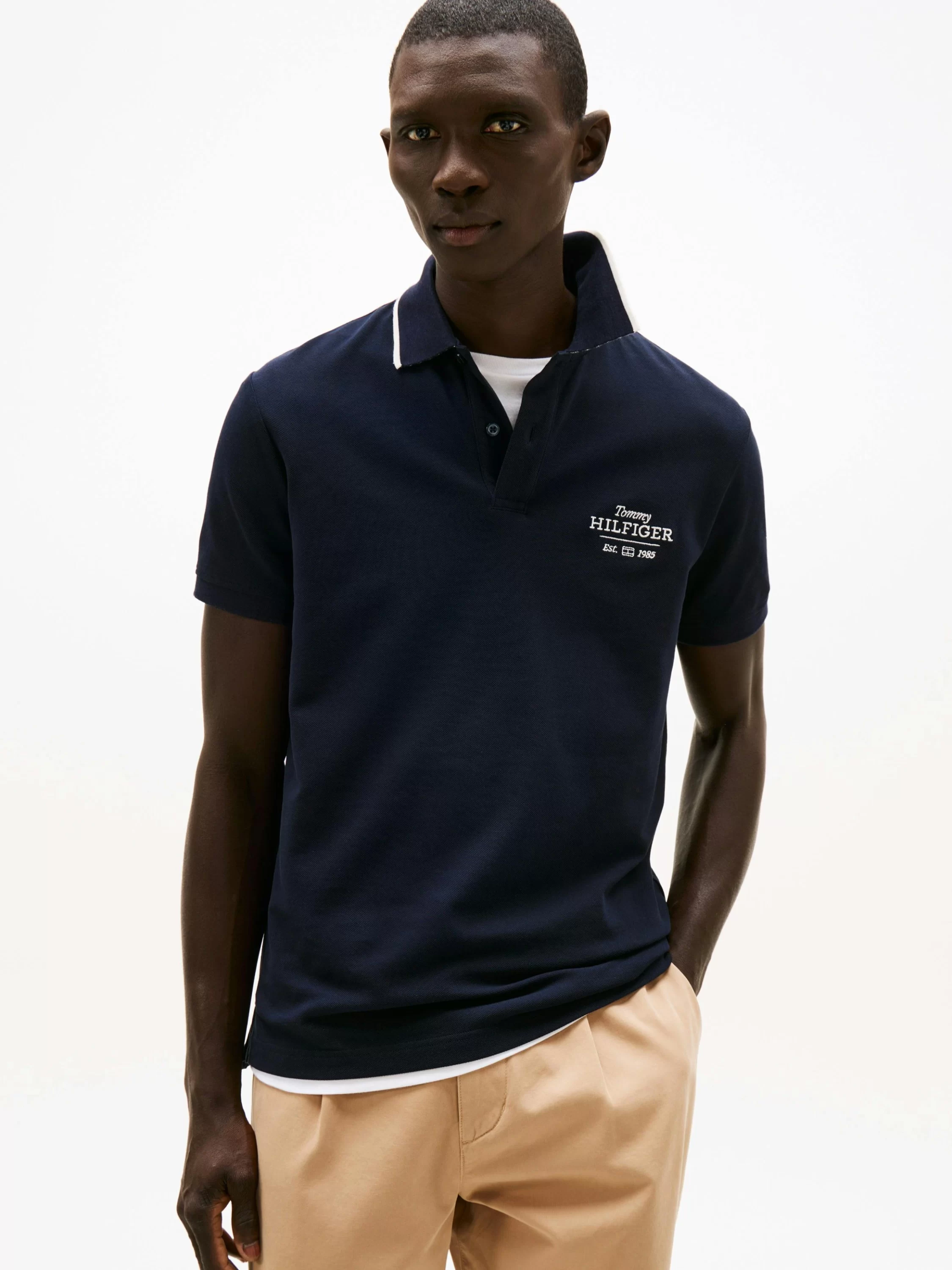 Tommy Hilfiger Nakışlı Logo Polo Yaka Lacivert T-shirt