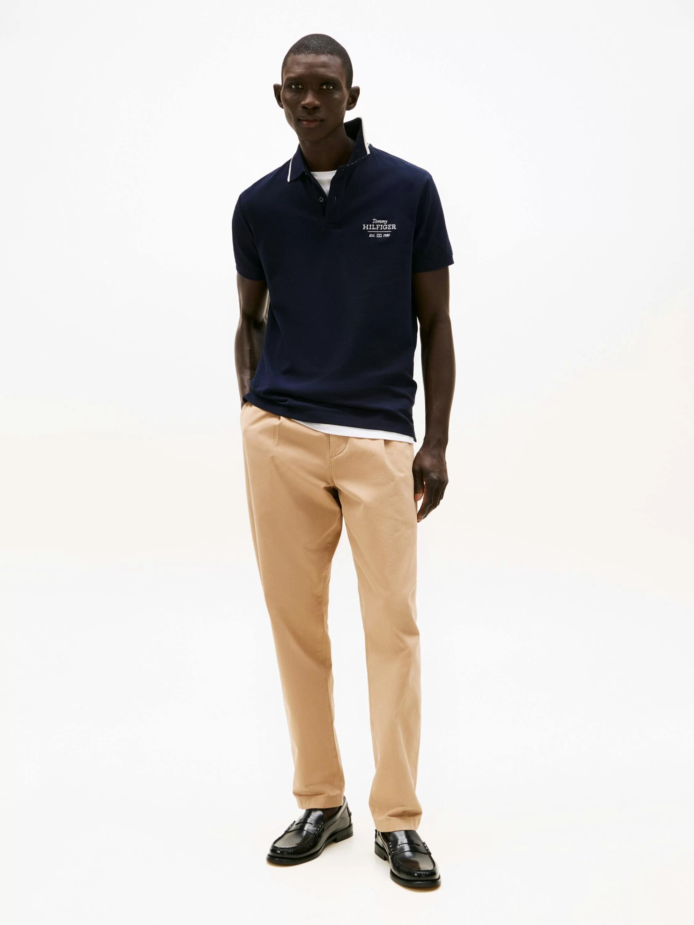 Tommy Hilfiger Nakışlı Logo Polo Yaka Lacivert T-shirt
