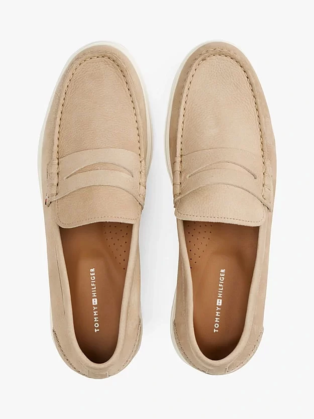 Tommy Hilfiger  Erkek  Bej Deri Logolu  Loafer