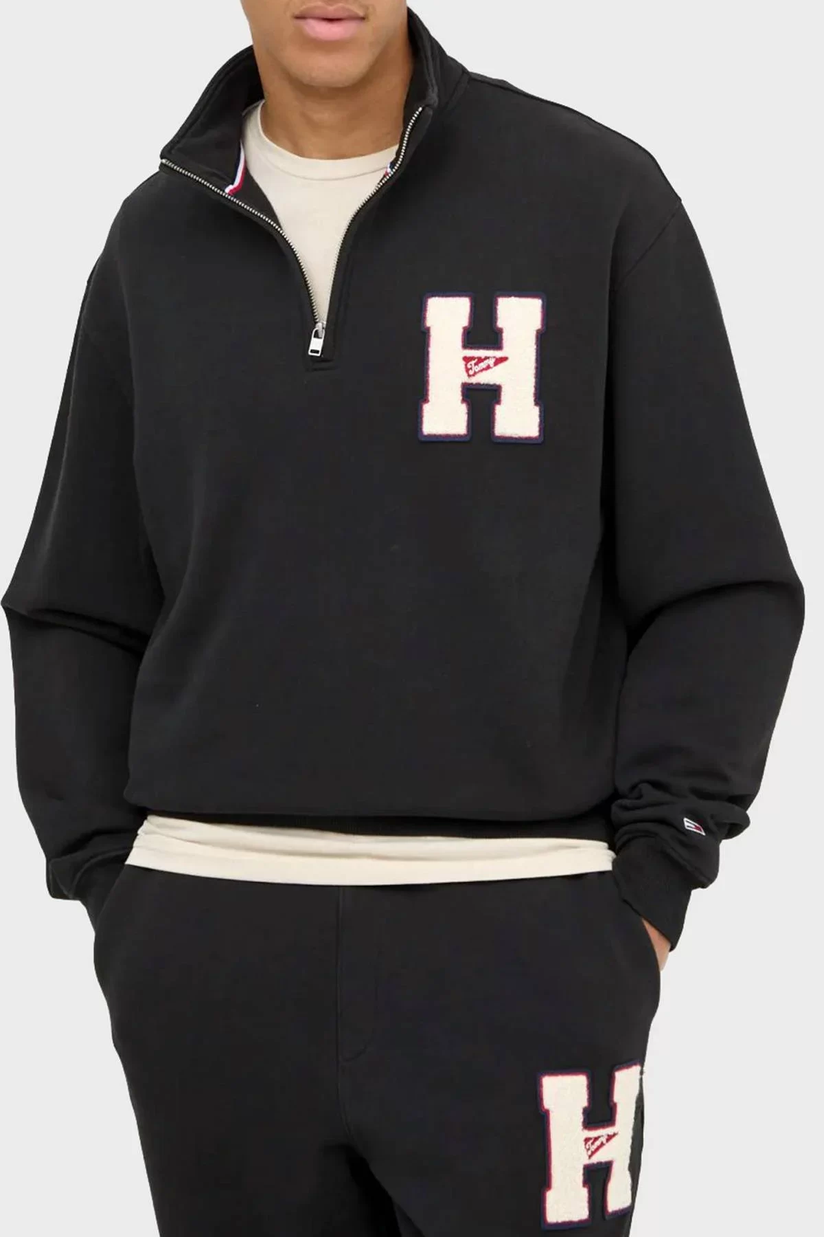 Tommy Jeans Erkek Siyah Fermuarlı Sweatshırt