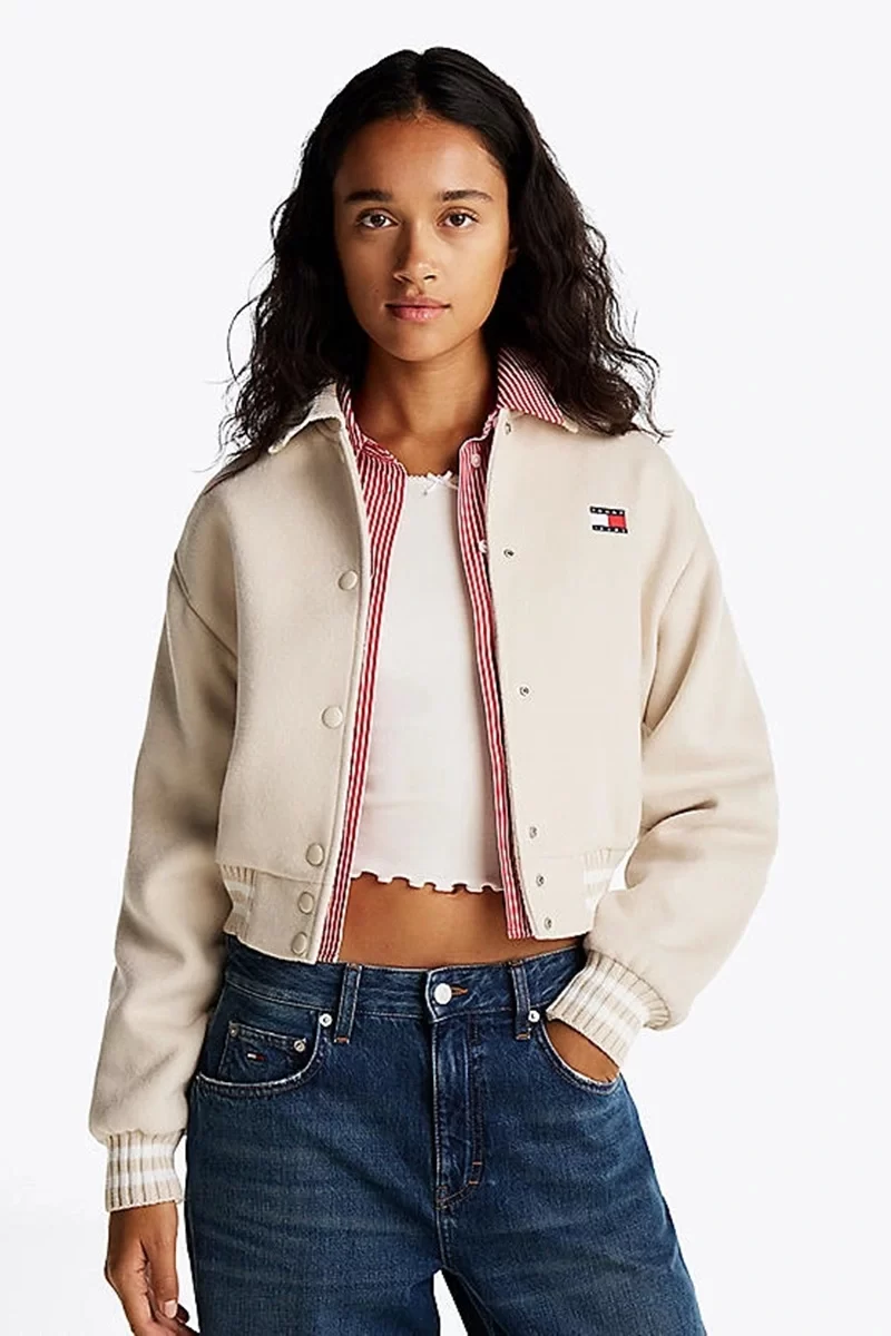 Tommy Hilfiger Kadın Bej Varsity Bomber Ceket