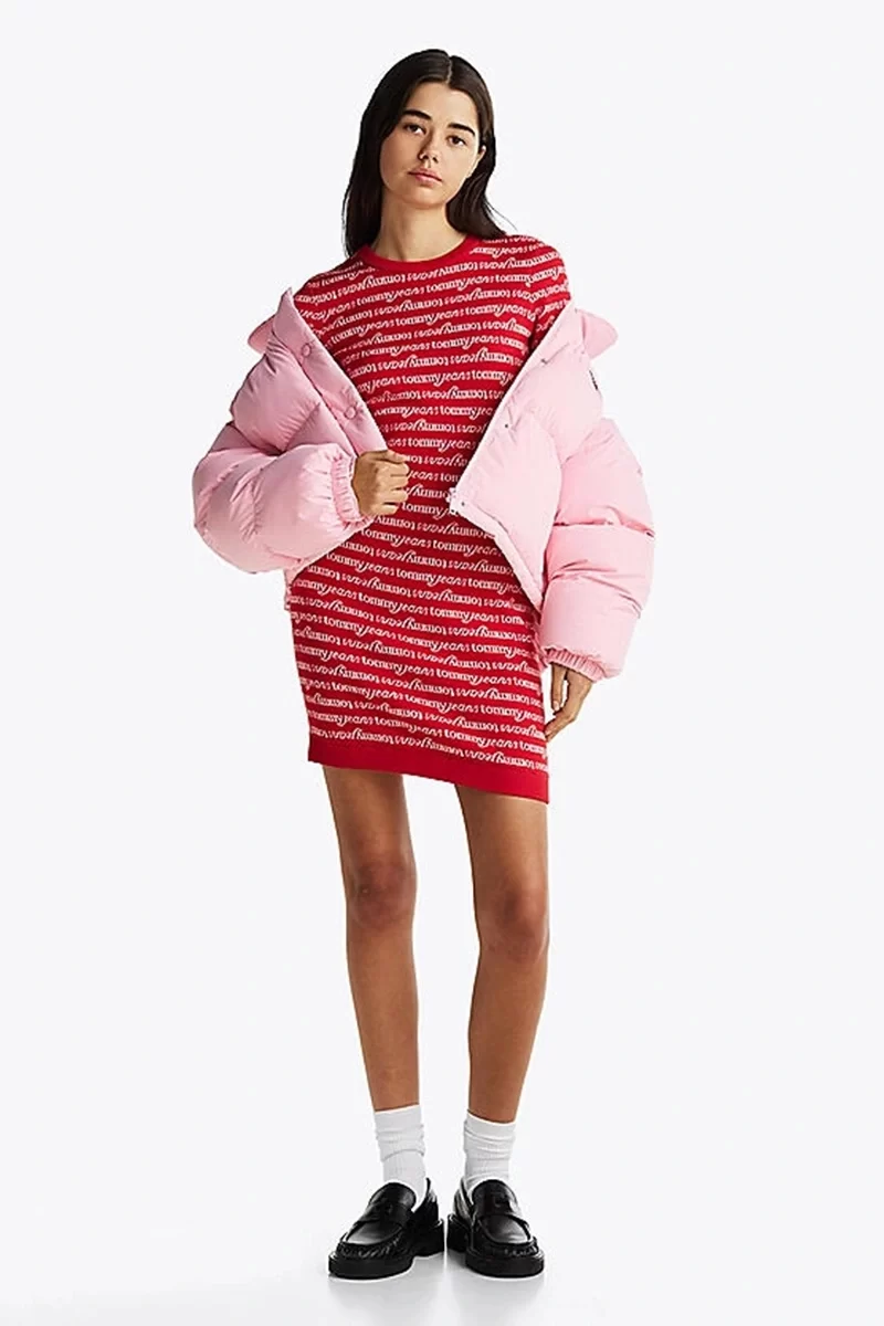 Tommy Hilfiger Kadın Kırmızı Baskılı Mini Kazak Elbise