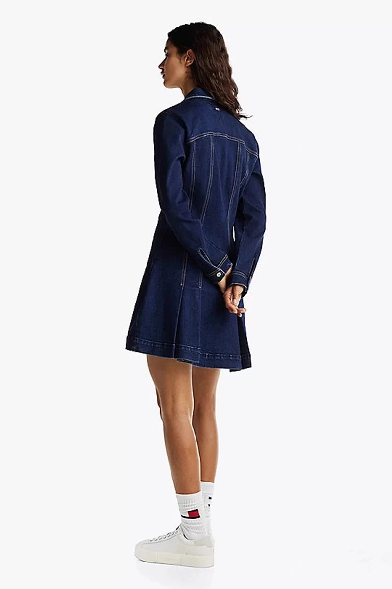 Tommy Hilfiger Kadın Lacivert Pileli Kot Mini Elbise