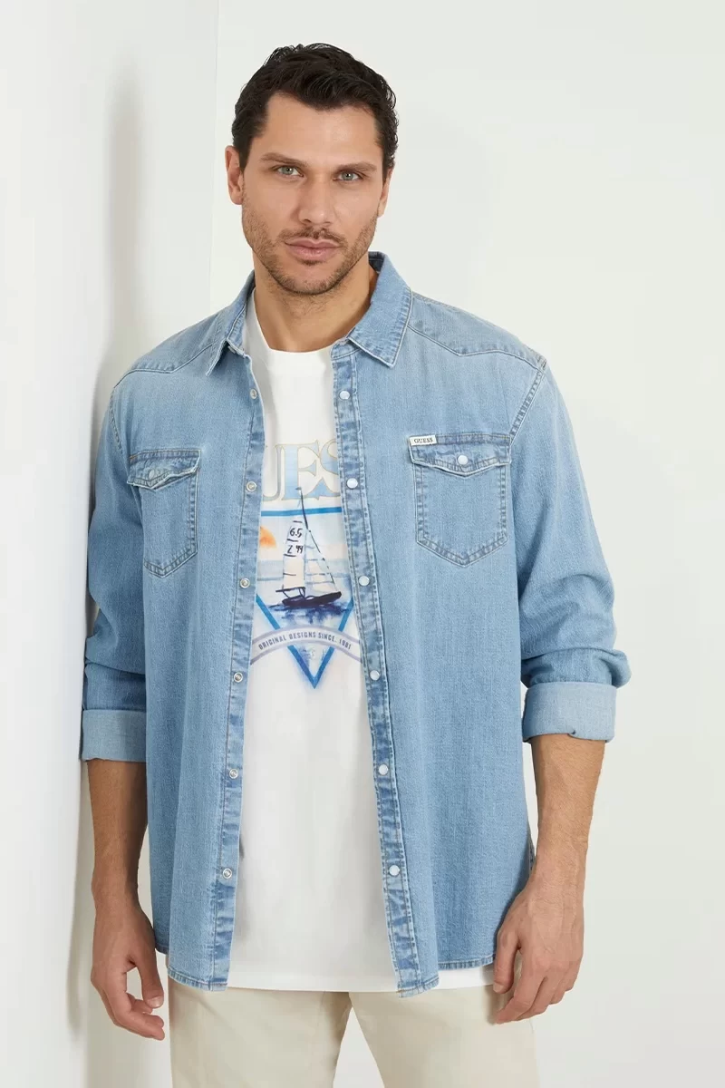 Guess Truckee L/S Shırt Erkek Mavi Gömlek M4GH02D3PF5-M3D1