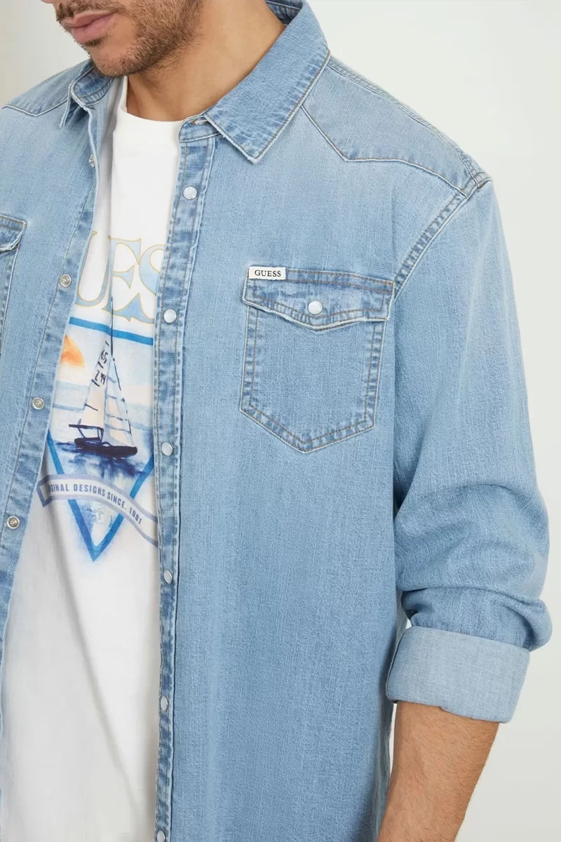 Guess Truckee L/S Shırt Erkek Mavi Gömlek M4GH02D3PF5-M3D1