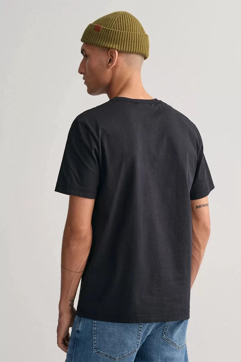 GANT Erkek Siyah Regular Fit Bisiklet Yaka T-Shirt 2003184.5