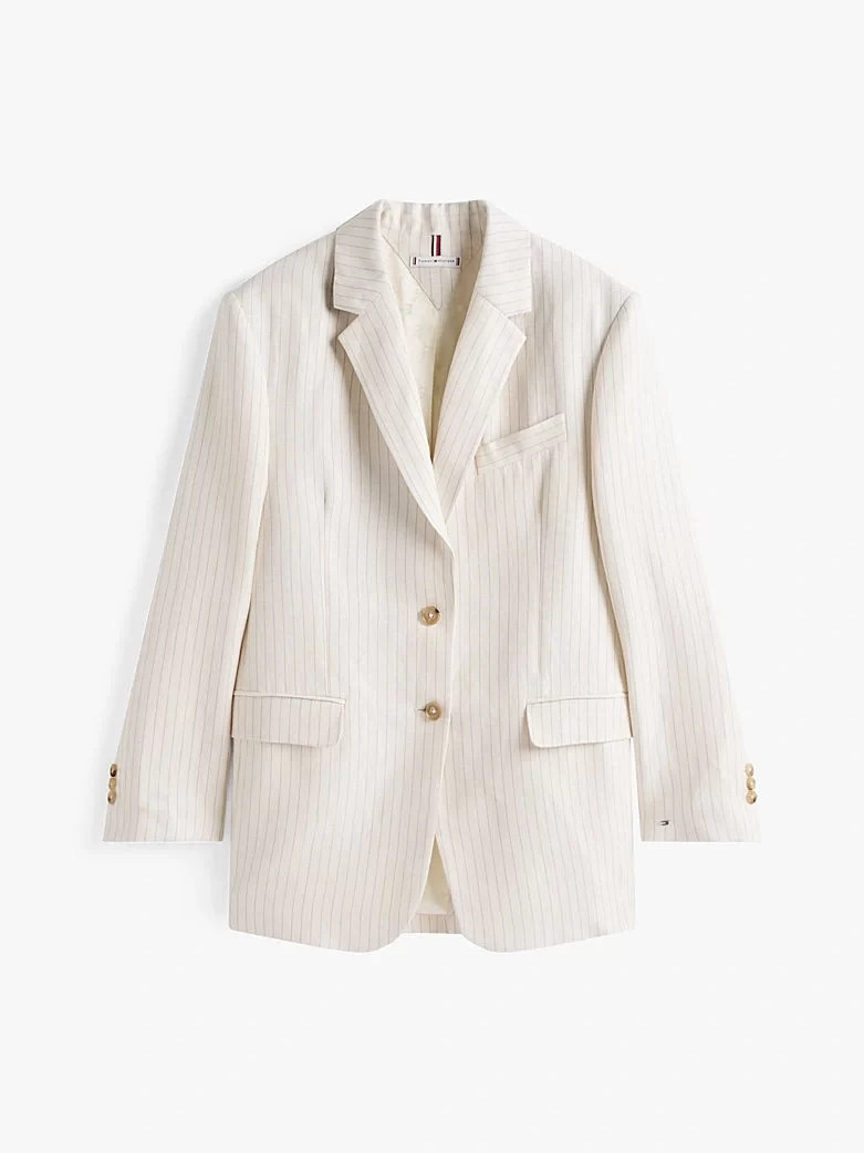 Tommy Hilfiger Kadın Bej Keten Karışımlı Blazer Ceket