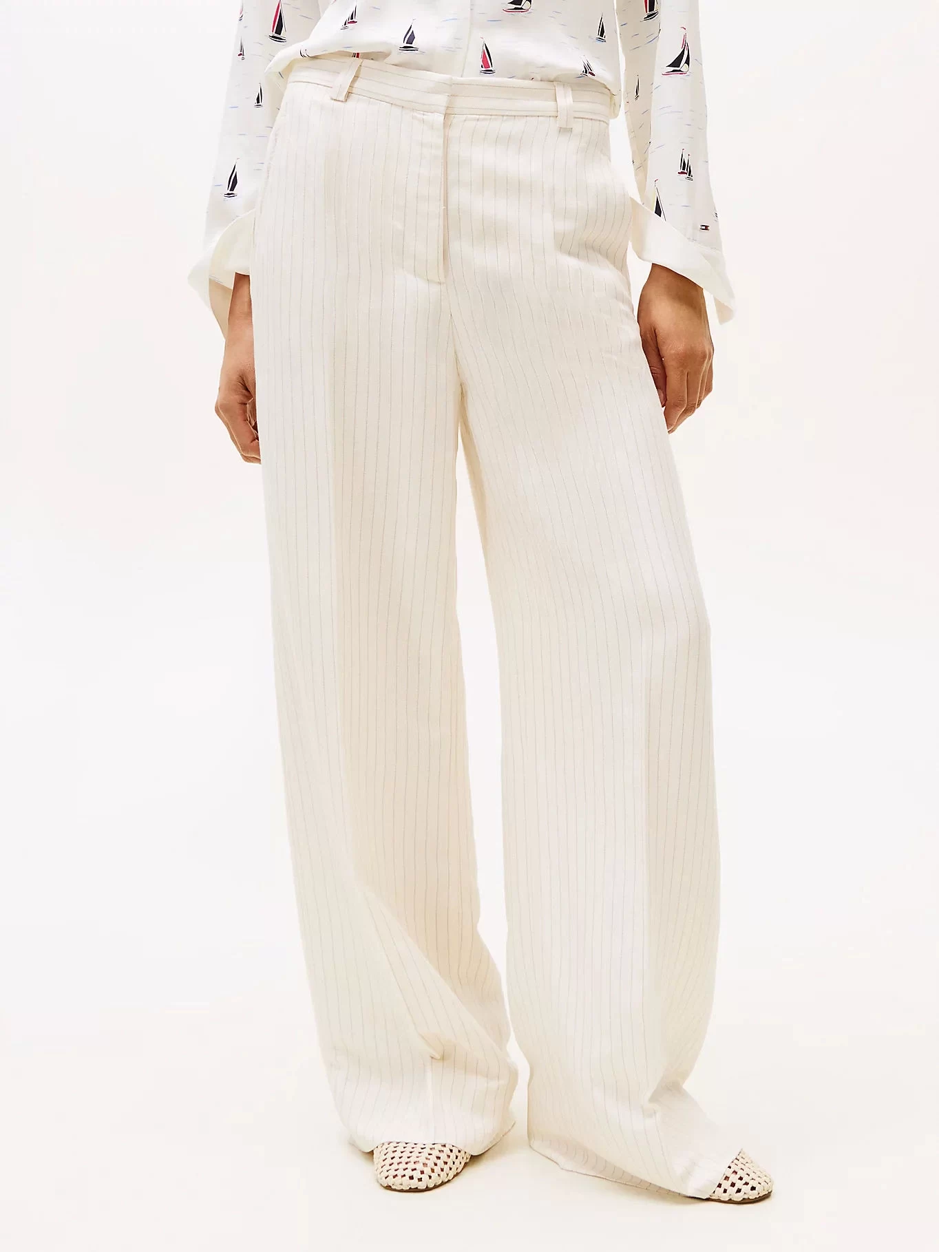 Tommy Hilfiger Kadın Ketenli Geniş Paça Pantolon