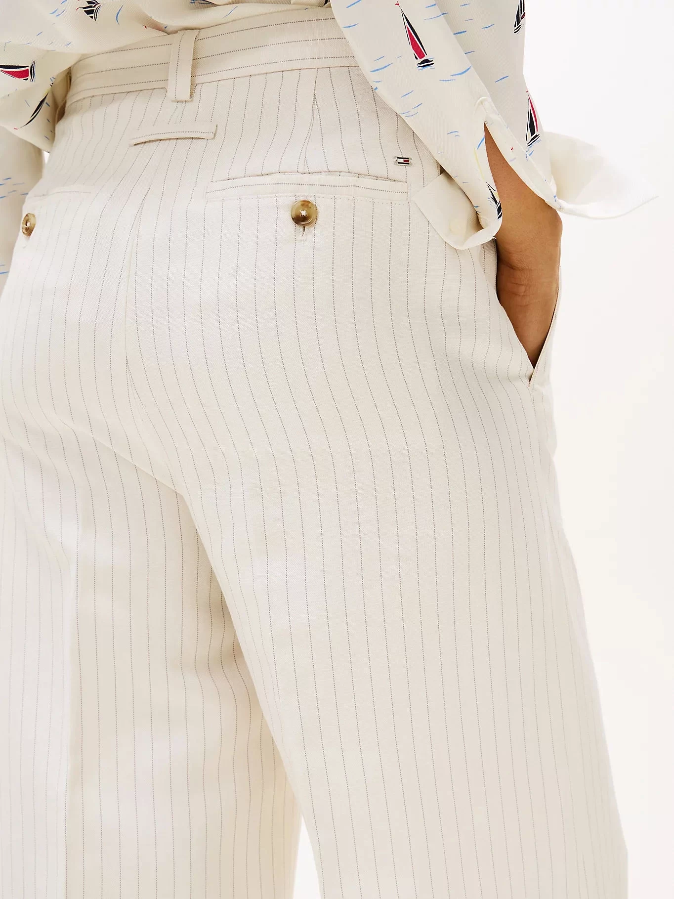 Tommy Hilfiger Kadın Ketenli Geniş Paça Pantolon