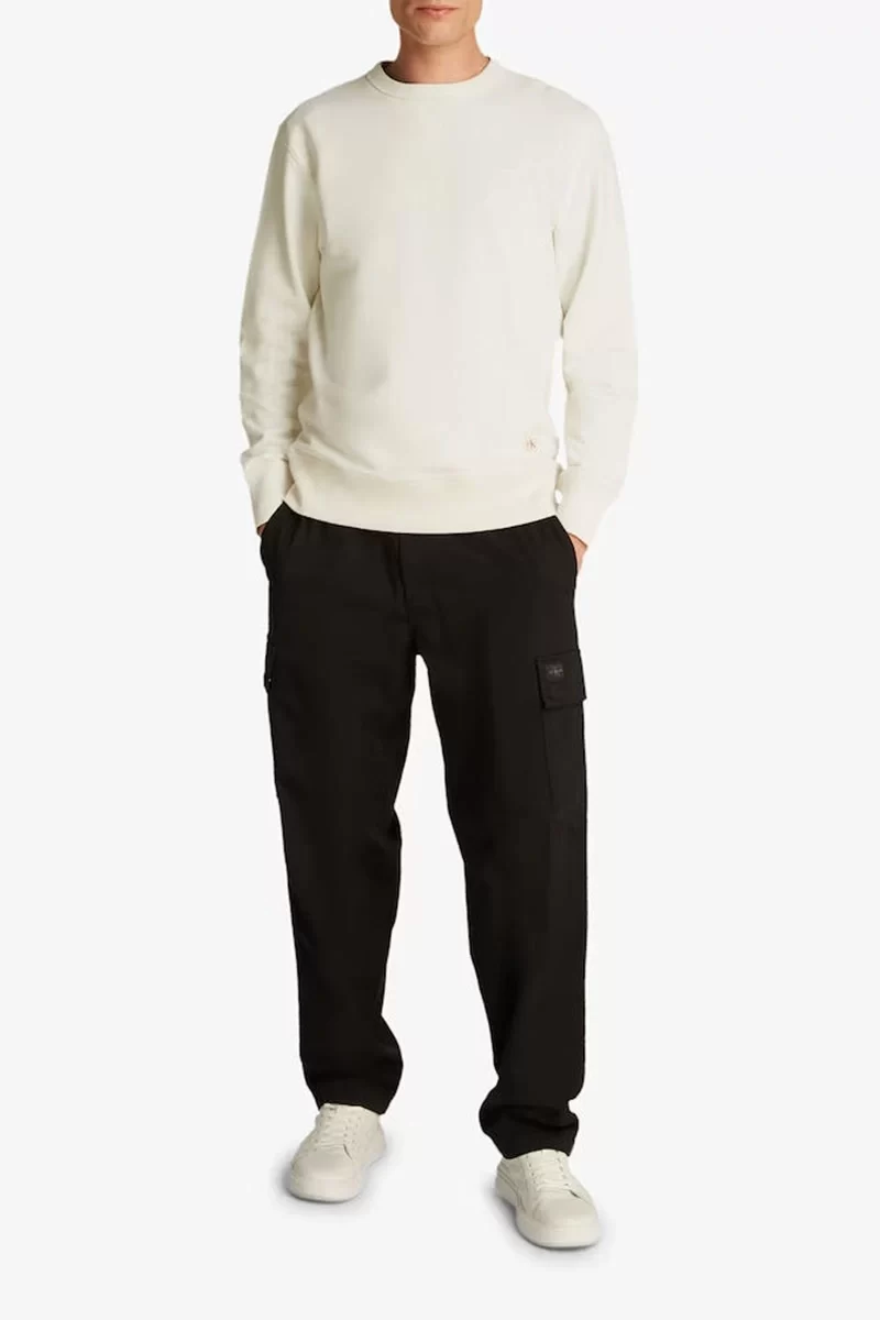 Calvin Klein Erkek Bisiklet Yaka Normal Fit Krem Sweatshirt