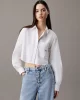 CK Jeans Kadın Woven Label Cropped Beyaz Gömlek J20J225078-YAA