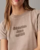 Calvin Klein Kadın Kabartmalı Logo Slim Fit Bej T-shirt